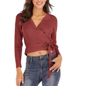 Zara Terracotta Ribbed True Wrap Sweater NWT Size Medium